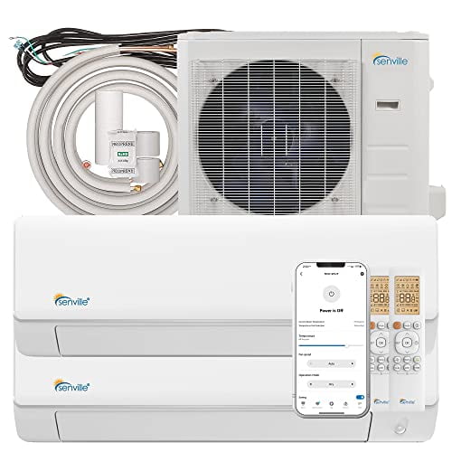 Senville SENA-18HF/D Thermopompe Mini-Split à Double Zone pour Climatiseur, 18000 BTU, Compatible avec Alexa, Blanc