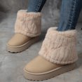 thumbnail image 2 of Bottes de Neige Mi-Mollet à Revers Duveteux pour Femmes 2025 Mode en Suède Bout Rond Plateforme Plates Talon Bas Bottines Courtes d'Hiver, 2 of 6