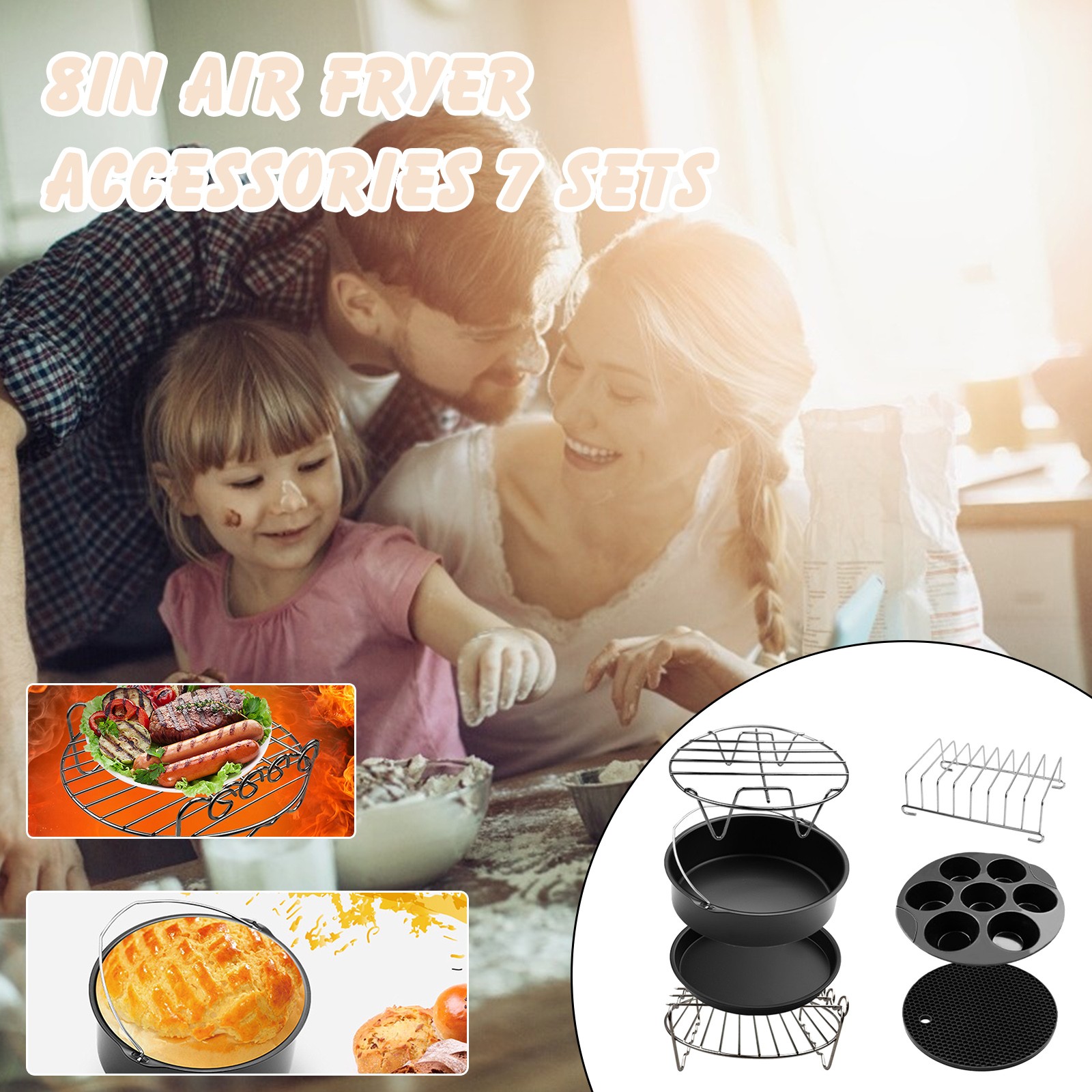 Iodue Air Fryers Accessories Air Inch Barrel 4.8QT-6.3QT 7 8 Air Cake with for Fryer PCS Accessories Fryer Kitchen，Dining Bar