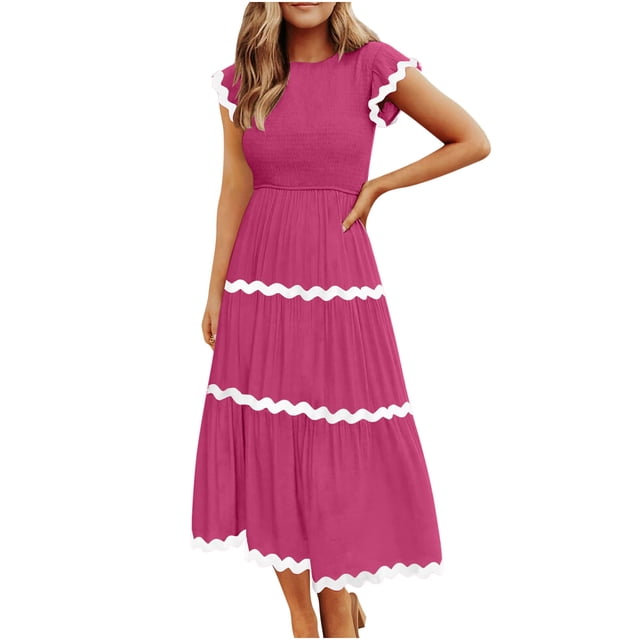 AherBiu Robes pour Femmes 2024 Décontracté Printemps Tendance à Blocs de Couleur Longue Robe Manches Cap A Robe Maxi