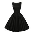 thumbnail image 1 of Pompotops Ladies' Solid Color Short-Sleeved O-Neck High-Waisted Big Swing Party Dress, 1 of 5