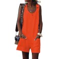 thumbnail image 1 of serony Combinaison d'Été Sans Manches à Col Rond pour Femme, Décontractée, Couleur Unie, Poches avant, Jaune S Orange 5TG 1Set, 1 of 5
