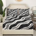 thumbnail image 3 of YST Simple Ripple Bed Sheets Set Full Size 4pcs, Waves Geometric Printed Sheet Set For Bedroom, Gradient Stripes Soft Kids Teens Fitted Sheet， Black White Abstract Microfiber Bedding Set, 3 of 5