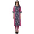 thumbnail image 1 of Moomaya Tunique Droite à Col en V pour Femmes, Manches Roulées, Kurta en Coton Imprimé, 1 of 6