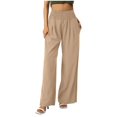 thumbnail image 1 of Pantalon Grand en Coton et Lin, Taille Haute, Fendu, Décontracté, Mode pour Femmes, 1 of 8