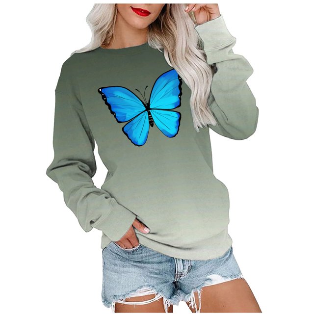 Chandails à Capuchon Mode pour Femmes 2023 T-shirt Imprimé Mode Blouse à Manches Longues Col Rond Hauts Décontractés Chandail Chandails à Capuchon Rabais de 50 % Liquidation Costumes d'Halloween/Noël