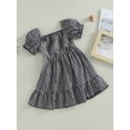 thumbnail image 3 of Fortune Robe à Carreaux pour Tout-Petites Filles, Manches Courtes Bouffantes, Robe Soleil Ligne A, 1 à 4 Ans, 3 of 9