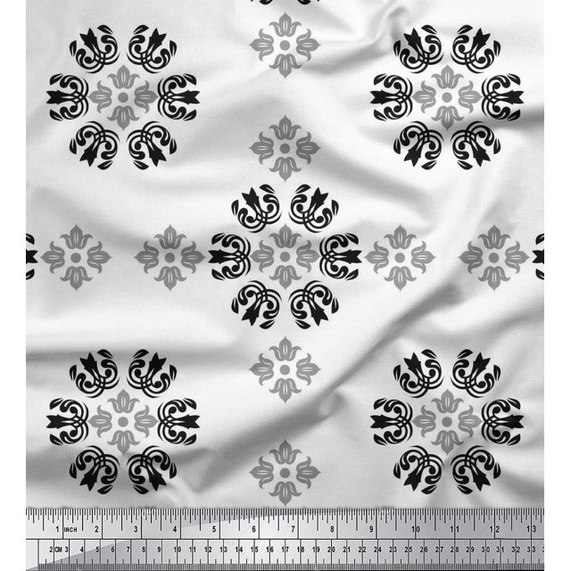 Soimoi Poly Georgette Fabric Damask Decorative Print Fabric by Yard 52 Inch Wide