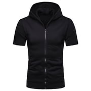 LUOGENLI T-shirts Homme pour Hommes T-Shirt Homme Mode à capuche T Shirt Zipper T Shirler Short Sleeved Tops Hommes Summer Breathable Tops T-Tshirts Femme Graphisme Tee Funny Summer Clothes Black L