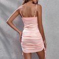 thumbnail image 3 of Women Sleeveless Mini Dress Adjustable Spaghetti Straps Drawstring Party Club Satin Dress, 3 of 7