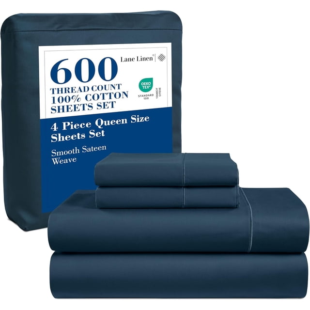 Draps en Coton Ultra Doux Ensemble de Draps Double Ensemble Pc Nombre de Fils Satin Literie Draps à Poches Profondes Draps Rafraîchissants Draps Format Double Ensemble de Lit Respirant ()