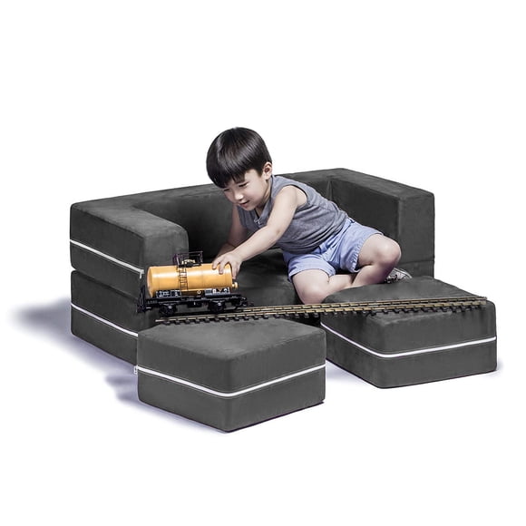 Jaxx Zipline Modular Kids Loveseat & Ottomans / Fold Out Lounger, Charcoal