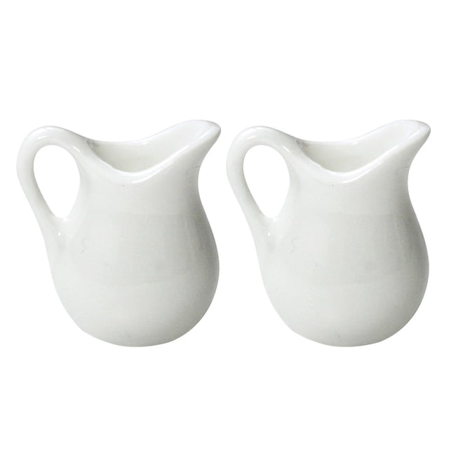 2pcs Miniature Porcelain Sauce Jug Mini White Milk Jug Mini Kitchen Accessories