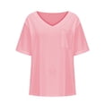 thumbnail image 4 of Timegard Womens Top V Neck Drop Shoulder Short Sleeve Solid Color Comfy Casual Loose Top with Pocket, 4 of 8