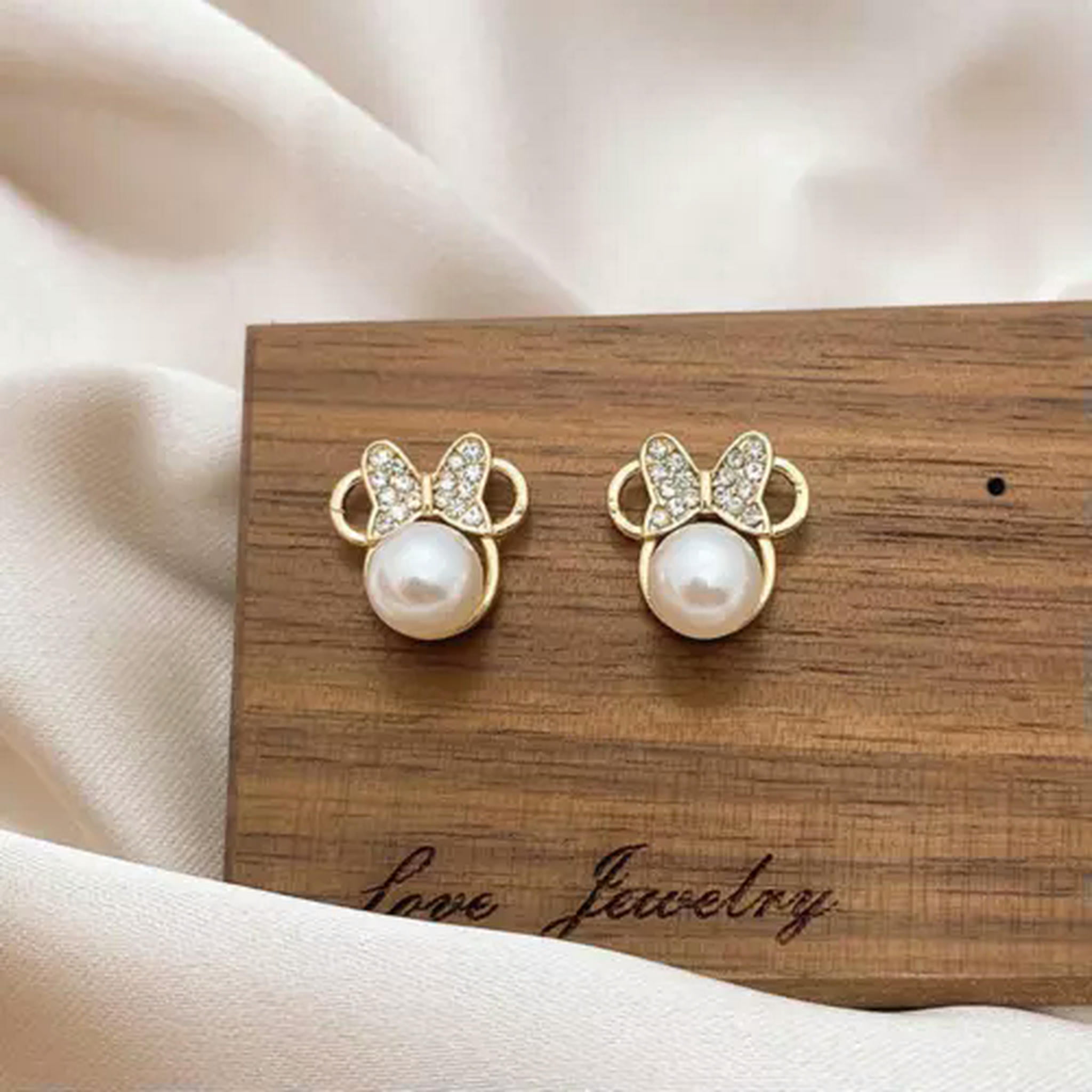 HOOUN Boucles d'Oreilles Clous pour Femme en Or Perle Mickey Mouse