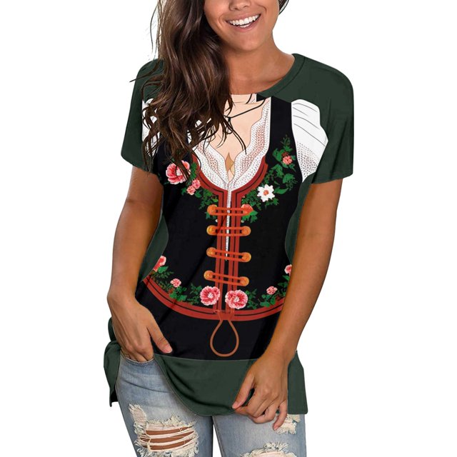 Kcodviy Femmes T-Shirts Confortables Imprimés T-Shirts pour Femmes Col Rond Manches Courtes Manches Longues Superposition Hauts pour Femmes T-Shirts Hauts Tunique Blouse