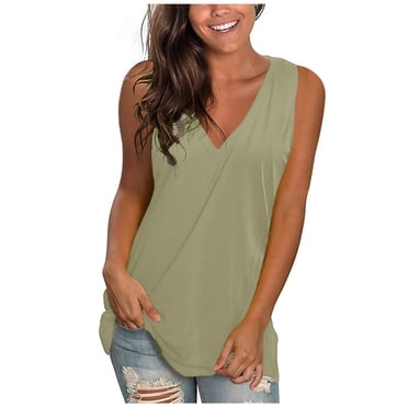 Jsaierl Women's Summer Tank Tops Plus Size Basic Tanks Sleeveless V Neck T Shirts Casual Loose Fit Cami Top Flowy Tunic Tank Tops Under $5