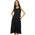 thumbnail image 3 of Bimba Robe en Rayonne de Designer pour Femme avec Poches, Maxi Unie Noire avec Foulard - 26, 3 of 6