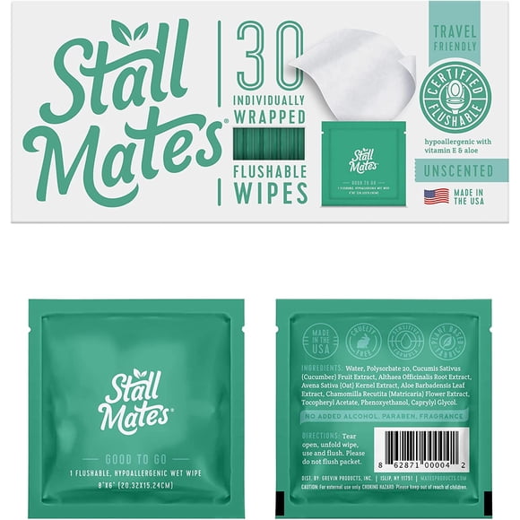GFDYREE : Flushable, individually wrapped wipes for travel Unscented with Vitamin-E & Aloe (30 on-the-go singles)