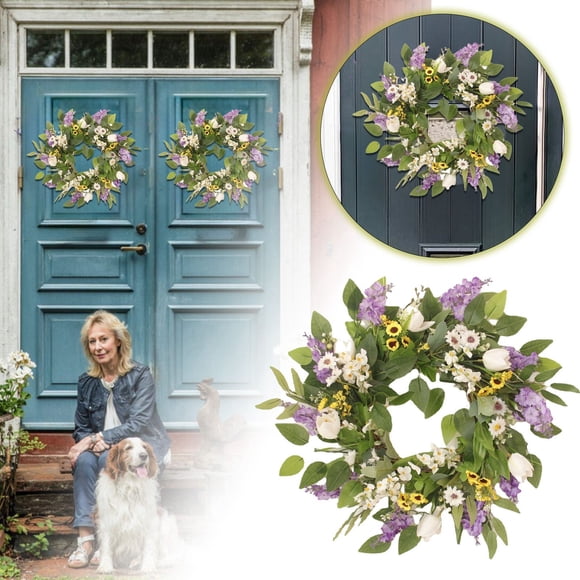 Binwennn Spring Summer Flower Front Door Wreath Jasmine Wreath Beautiful And Decorative Solar Lighted for Outdoors Wreath Decorations Crafts Wreaths for outside Windows Christmas for Front Door Lights
