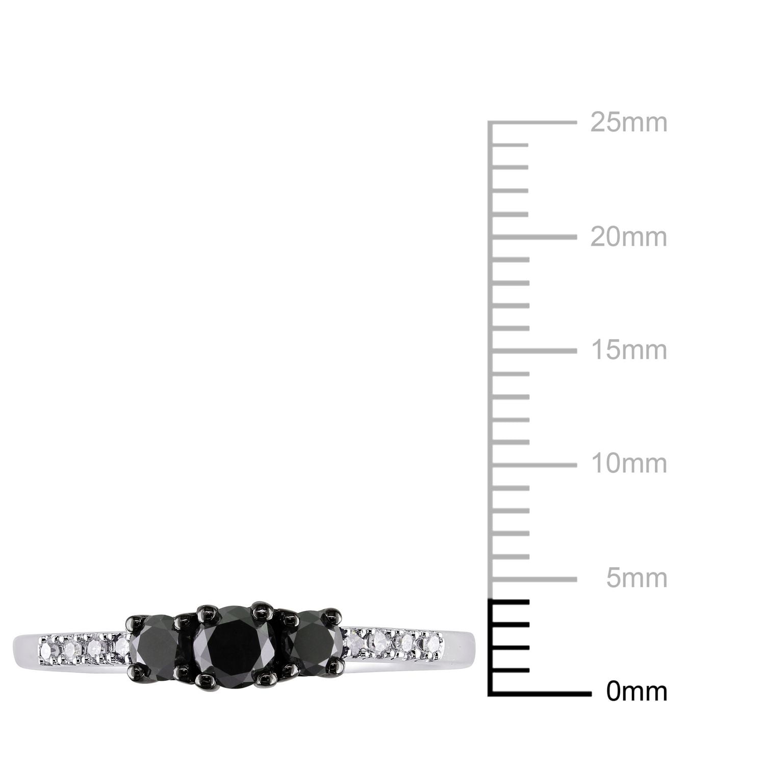 Bague de fiançailles à trois pierres de  avec diamants noirs et blancs 0,50 ct poids total en or blanc 10 k