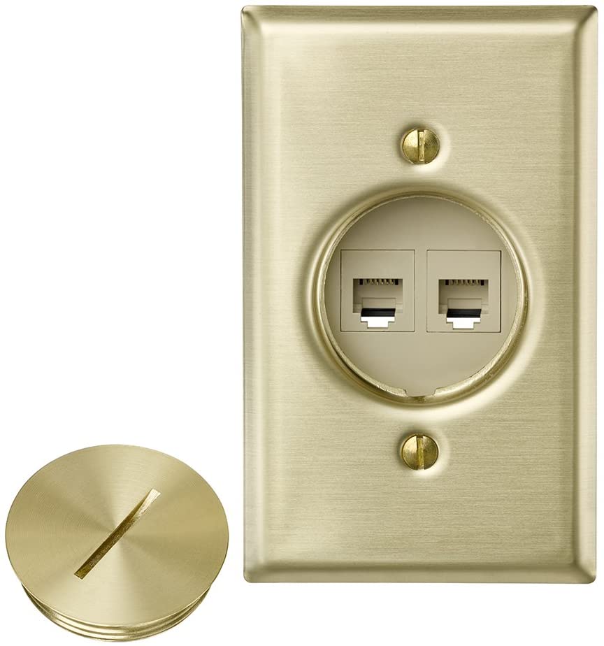 Leviton 41652-6 Quickport Floor Jack Assembly, Two 6-Conductor Telephone Jacks, Solid Brass