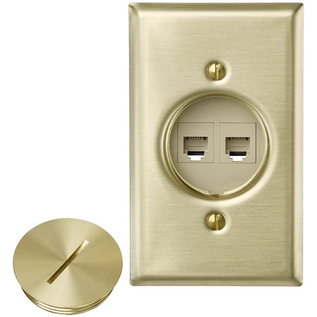 Leviton 41652-6 Quickport Floor Jack Assembly, Two 6-Conductor Telephone Jacks, Solid Brass