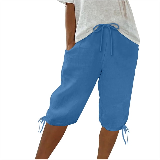 Yanlir Women's Comfortable Straight Pants Solid Color Capris Design Summer Drawstring Casual Shorts for Versatile and Fashionable Wear