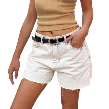 StSilkitty Womens Denim Shorts Summer Mid Waist Denim Shorts with Pockets Solid Color Lightweight Casual Shorts