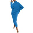 thumbnail image 1 of KIHOUT Womens 2 Piece Outfits Solid Color Long Sleeve Loose High Neck Sweater Tops and Skirt Lounge Set, 1 of 6