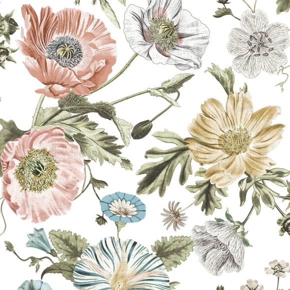 RoomMates Vintage Multicolor Poppy Peel and Stick Wallpaper, Adults, 1 Roll