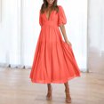 thumbnail image 1 of LOVZFMLL Robe Longue Décontractée pour Femme à Manches Bouffantes, Col en V, Orange, P, 1 of 9