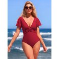 thumbnail image 4 of Charmo Ruched One Piece Swimsuits for Womens Cut Out Ruffle Bathing Suit Tummy Control Swimsuit, 4 of 6