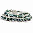 thumbnail image 1 of Green Aurora Borealis & Grey Crystal Bead Leather Multi-wrap Bracelet (Weight: Grams, Length: 21 Inches), 1 of 1