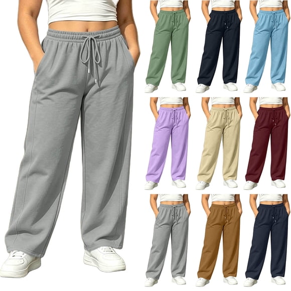 Zulora Women’s Plus Size Solid Color Elastic Waist Pocket Drawstring Sports Pants Trousers