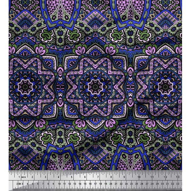 Soimoi Viscose Chiffon Fabric Mandala Kaleidoscope Decor Fabric Printed Yard 42 Inch Wide
