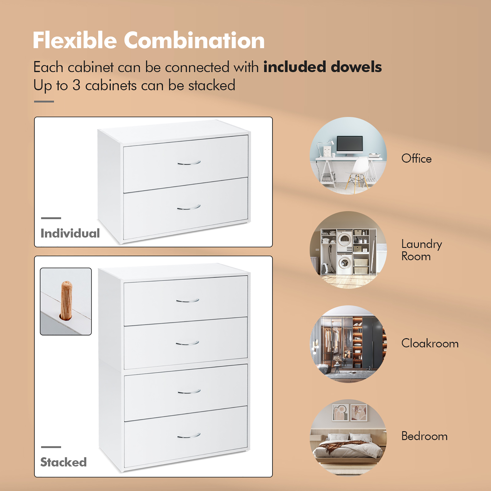 Costway 2-Drawer Dresser Stackable Horizontal Storage Organizer w