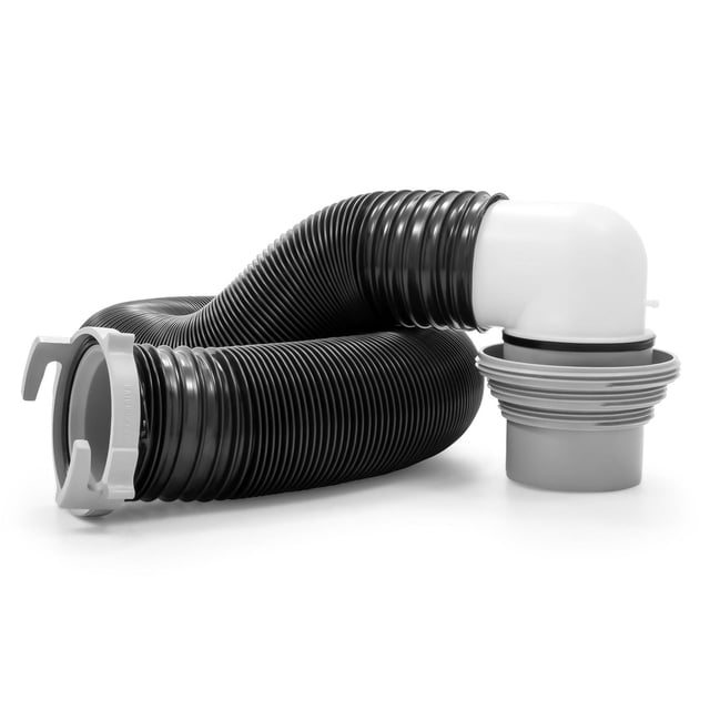 Camco Trousse d'Égout Prête à l'Emploi avec un Tuyau d'Égout HTS Ondulé Noir flexible de 10 Pieds, Adaptateur de Tuyau Droit à Baïonnette Blanc à Glissement Facile, et Coude d'Égout Blanc à Glissement Facile avec Adaptateur 4-en-1 Gris, Conçu pour des Raccords d'Égout pour VR Rapides et Fiables et un Déchargement Plus Rapide.