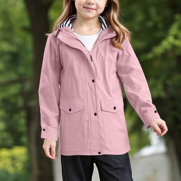 XIMIN Manteau de Pluie Uni pour Fille, Imperméable, Coupe-Vent, Style Preppy, à Capuche, Léger, Fermeture Éclair Intégrale, à Boutons, Imperméable, Manteau de Ski, Randonnée, Vêtement d'Extérieur pour la Pluie