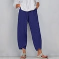 thumbnail image 2 of Timegard Plus Size Pants for Women Elastic Waist Solid Color Comfy Fall Casual Crop Pants with Pockets, 2 of 5