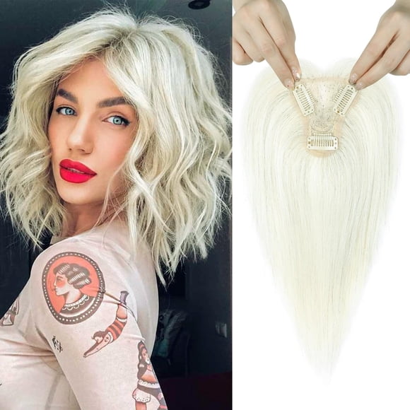 REECHO Real Human Hair Topper, 10 inch Women Hair Toppers for Thinning Hair, 100 Percent Human Hair Large Coverage Natural Hairpiece Wiglet, Standard