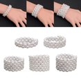 thumbnail image 1 of Women Chic Pearl Rhinestone Stretch Bridal Wedding Prom Bracelet for Bridal Wedding Prom 2 Row, 1 of 9