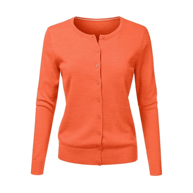 Liquidation! Hontri Cardigan pour Femme à Col Rond Tricoté à Manches Longues Grandes Tailles Ample Uni Court Chandail Veste Cardigan Cardigan pour Femme Orange TG