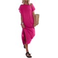 thumbnail image 4 of Kmbangi Robes Longues Noires pour Femmes pour l'Été 2023, Manches Chauve-Souris Courtes Col Rond Fendu Robe de Plage Décontractée, 4 of 8