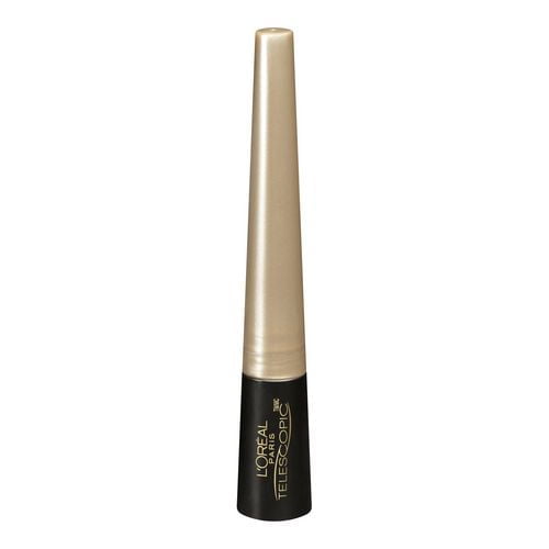 L'Oréal Paris Telescopic Eyeliner- Waterproof, 0.06 gr, liquid felt tip eyeliner with a slim black base and long beige tapered cap, providing precise, smudge-proof, waterproof eye definition suitable for sensitive eyes and contact lens wearers.