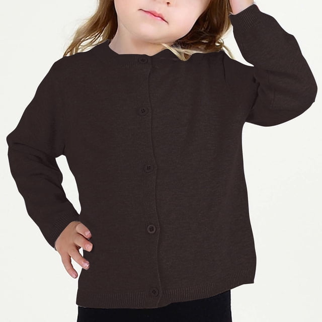 RXIRUCGD Cardigan à Col Ras du Cou pour Filles, Coton Uni, Manches Longues, Chandail à Boutons, Chandails d'Uniforme pour Petites Filles, Gris Foncé, Taille : 6 Ans