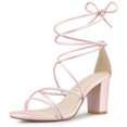 thumbnail image 1 of BLISSFUL STEP Women's Open Toe Strappy Lace Up Block Heel Sandals, 1 of 7