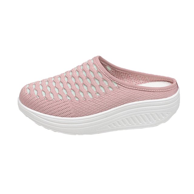 Platform Sandals Women Slide Closed Toe Fabric Mesh Breathable Walking Shoes Pink