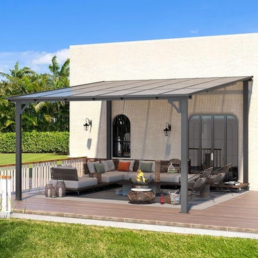YODOLLA 12' x 12' Hardtop Gazebo, Aluminum Frame Patio Canopy with UV-Resistant PP Roof for Backyard Garden - Dark Gray