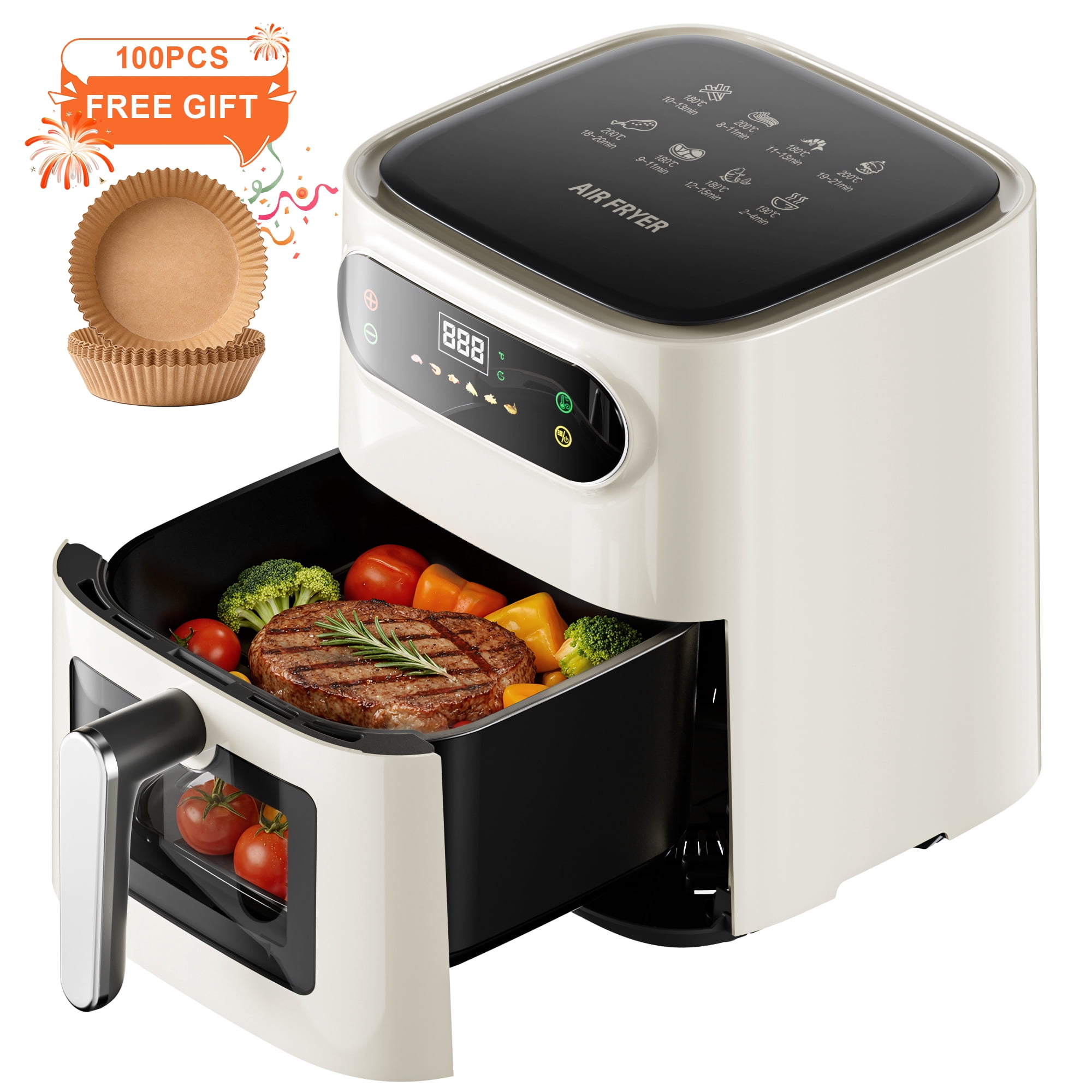 7.5QT Air Fryer, 1600W Multifunction Airfryer with Visible Window, Adjustable Time＆Temperature, Nonstick, 85% Less Oil, 100Pcs Liner PrettyCare  AF01